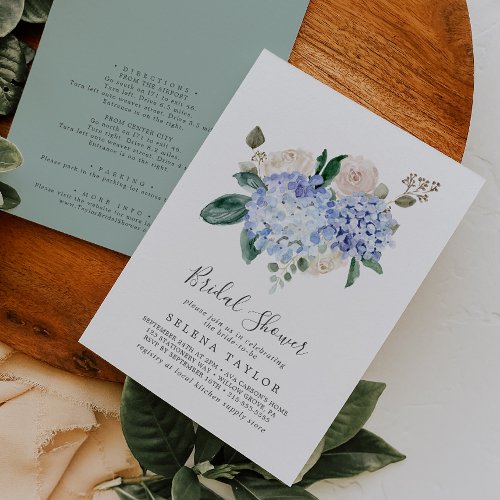 Elegant Blue Hydrangea with Details Bridal Shower Invitation