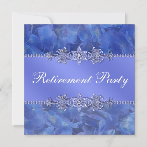Elegant Blue Hydrangea Womans Retirement Party Invitation