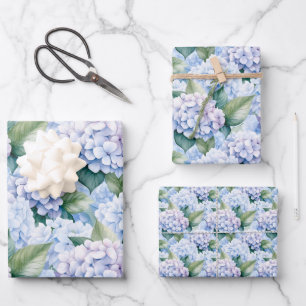 Elegant Blue Hydrangea Wrapping Paper Sheets