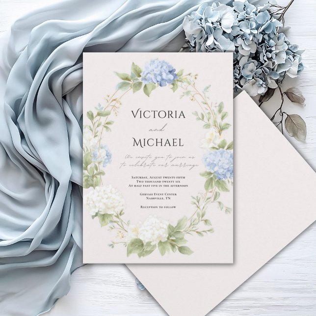 Elegant Blue Hydrangea Wreath Wedding Invitation (Creator Uploaded)