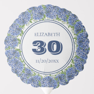 Elegant Blue Hydrangeas 30th Birthday Party Balloon