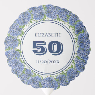 Elegant Blue Hydrangeas 50th Birthday Party Balloon
