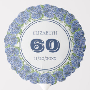 Elegant Blue Hydrangeas 60th Birthday Party Balloon