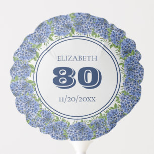Elegant Blue Hydrangeas 80th Birthday Party Balloon