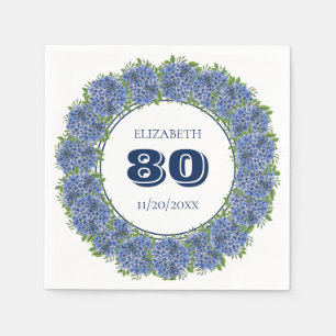 Elegant Blue Hydrangeas 80th Birthday Party Napkins