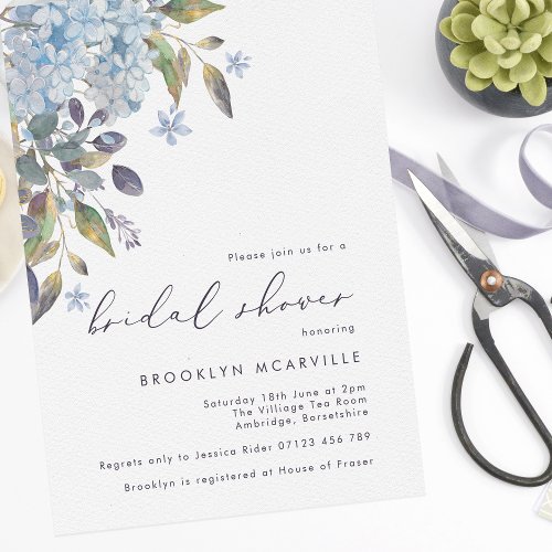 Elegant Blue Hydrangeas Bridal Shower Invitation