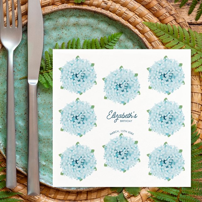 Elegant Blue Hydrangeas Floral Birthday Party Napkins (Creator Uploaded)