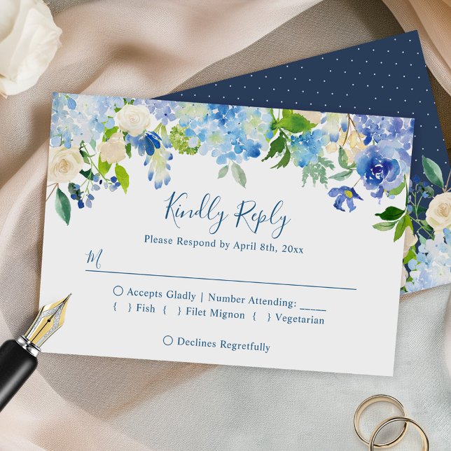 Elegant Blue Hydrangeas Floral Wedding RSVP Card (Creator Uploaded)