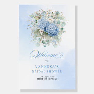 Elegant Blue Hydrangeas Gold Bridal Shower Welcome Foam Board