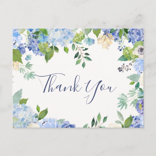 Elegant Blue Hydrangeas Greenery Thank You Postcard