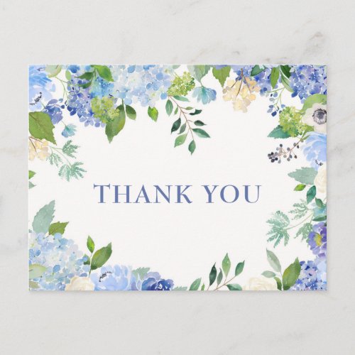 Elegant Blue Hydrangeas Greenery Thank You Postcard