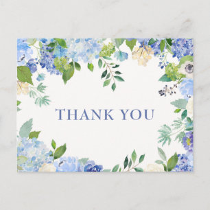 Elegant Blue Hydrangeas Greenery Thank You Postcard
