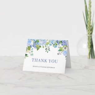 Elegant Blue Hydrangeas Greenery Watercolor Thank You Card