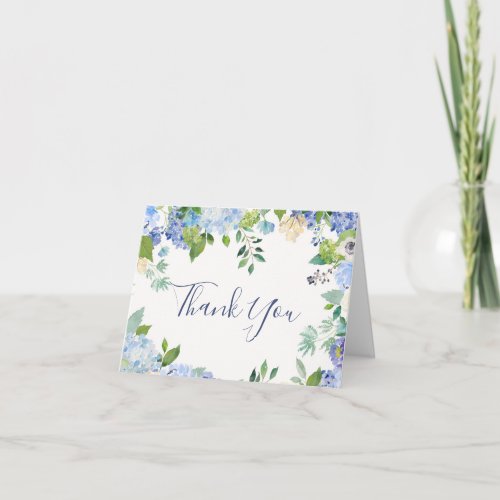 Elegant Blue Hydrangeas Greenery Watercolor Thank You Card