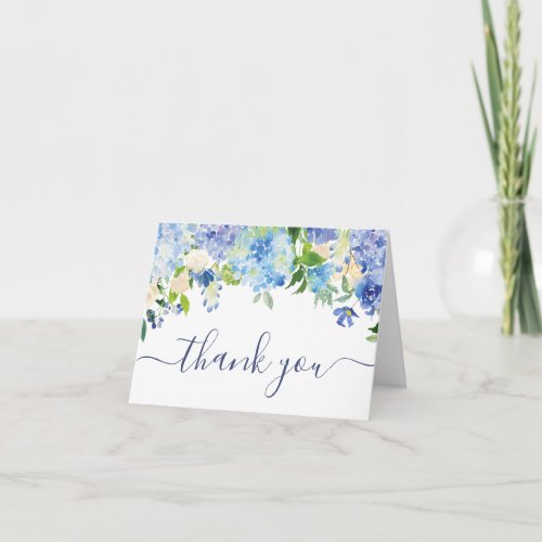 Elegant Blue Hydrangeas Greenery Watercolor Thank You Card