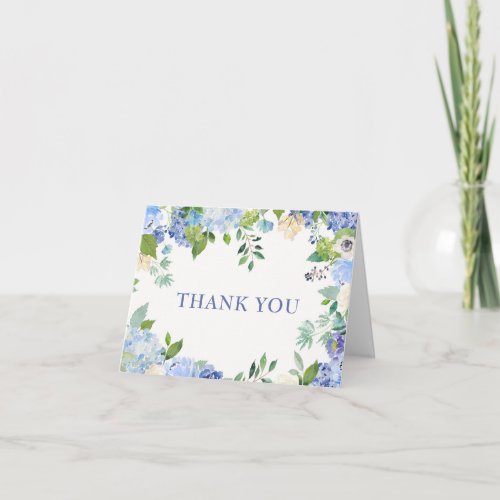 Elegant Blue Hydrangeas Greenery Watercolor Thank You Card