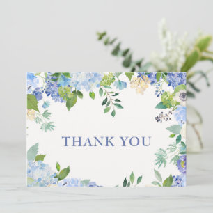 Elegant Blue Hydrangeas Greenery Wedding Floral Thank You Card