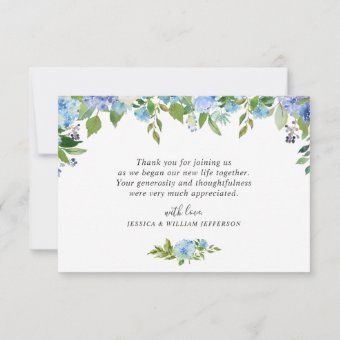 Elegant Blue Hydrangeas Greenery Wedding Floral Thank You Card | Zazzle