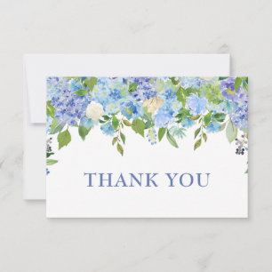 Elegant Blue Hydrangeas Greenery Wedding Floral Thank You Card
