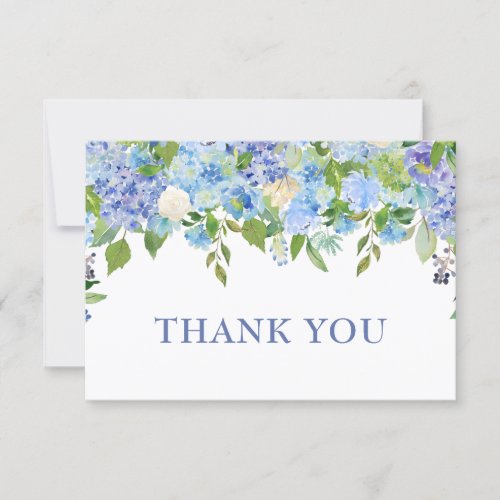 Elegant Blue Hydrangeas Greenery Wedding Floral Thank You Card