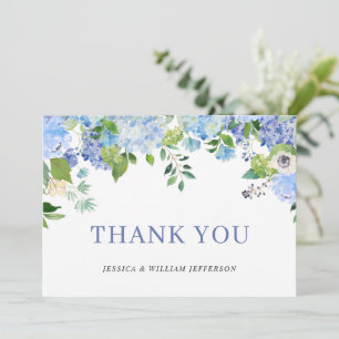 Elegant Blue Hydrangeas Greenery Wedding Floral Thank You Card