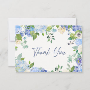 Elegant Blue Hydrangeas Greenery Wedding Floral Thank You Card