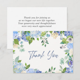 Elegant Blue Hydrangeas Greenery Wedding Floral Thank You Card