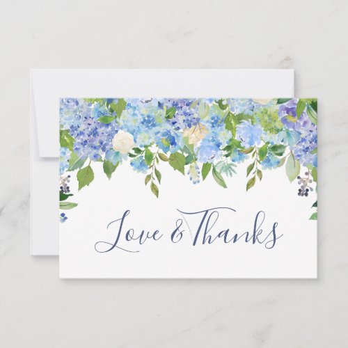 Elegant Blue Hydrangeas Greenery Wedding Floral Thank You Card