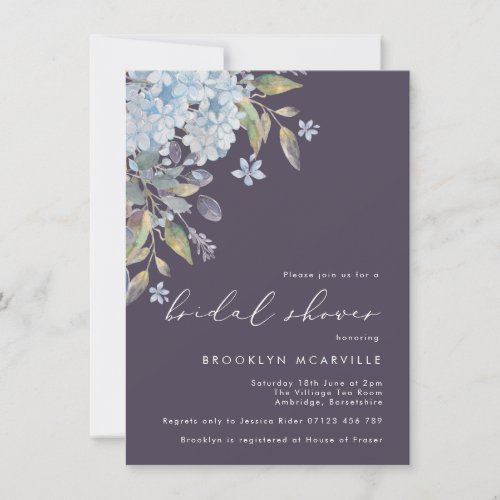 Elegant Blue Hydrangeas Navy Bridal Shower Invitation