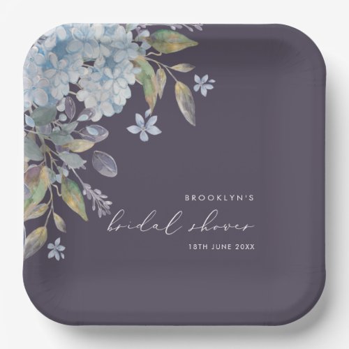 Elegant Blue Hydrangeas Navy Bridal Shower Paper Plates