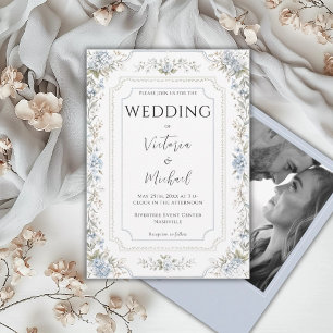 Elegant Blue Hydrangeas Photo Modern Wedding Invitation