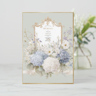 Elegant Blue Hydrangeas Sage Vintage Wedding Invitation