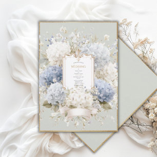 Elegant Blue Hydrangeas Sage Vintage Wedding Invitation