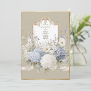 Elegant Blue Hydrangeas Vintage Wedding Invitation