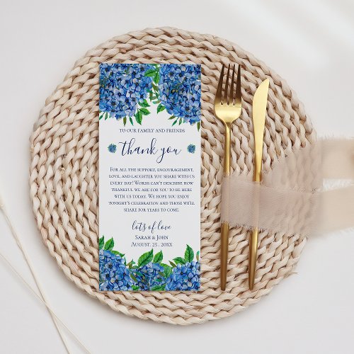 Elegant Blue Hydrangeas Watercolor Wedding Thank You Card