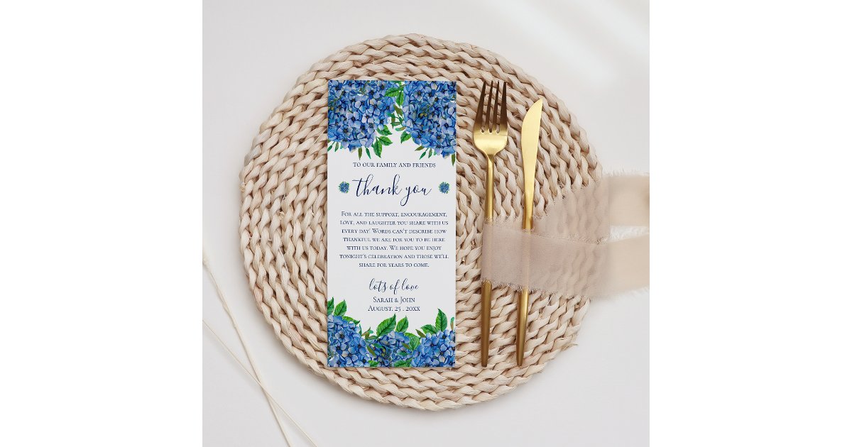 Elegant Blue Hydrangeas Watercolor Wedding Thank You Card | Zazzle