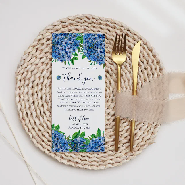 Elegant Blue Hydrangeas Watercolor Wedding Thank You Card | Zazzle