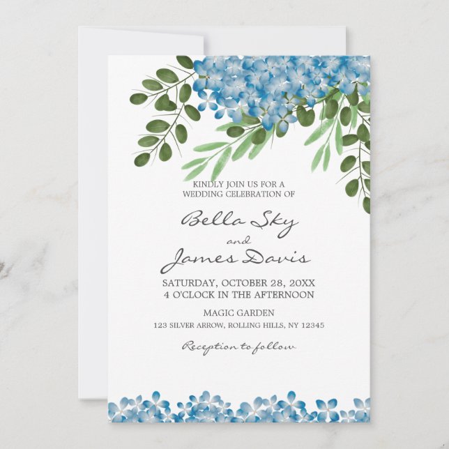Elegant Blue Hydrangeas Wedding Invitation (Front)