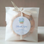 Elegant Blue Hydrangeas Wedding Shower Favor Classic Round Sticker<br><div class="desc">Thank you stickers for any event (shown here for a Wedding Shower but all of the text fields are customizable). The design features a watercolor wicker planter filled with clouds of blue hydrangeas (originally handpainted by me,  before being scanned into digital form).</div>