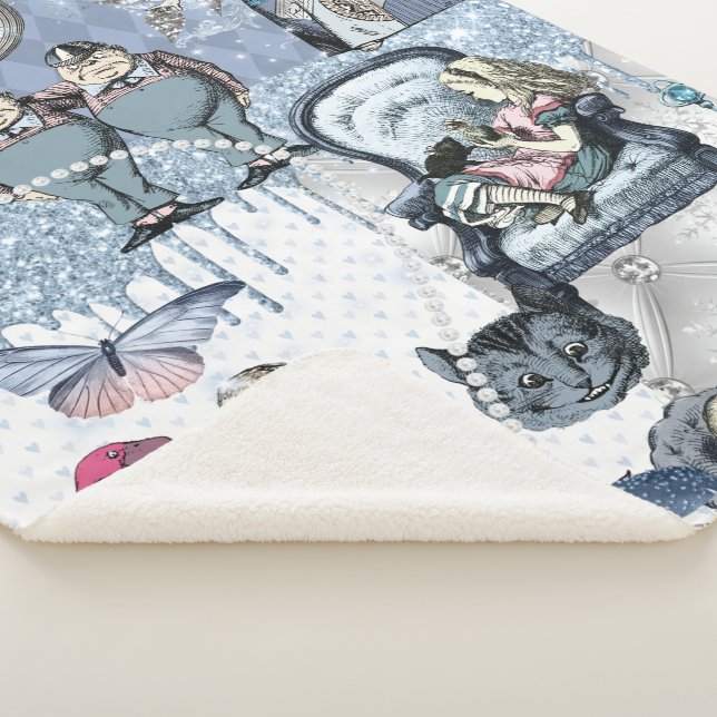 Elegant Blue Ice Alice in Wonderland Sherpa Blanket (3/4)