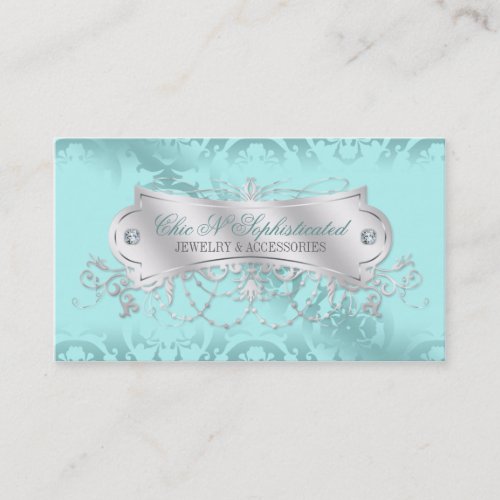 Elegant Blue Ice Damask Swirl Business Card