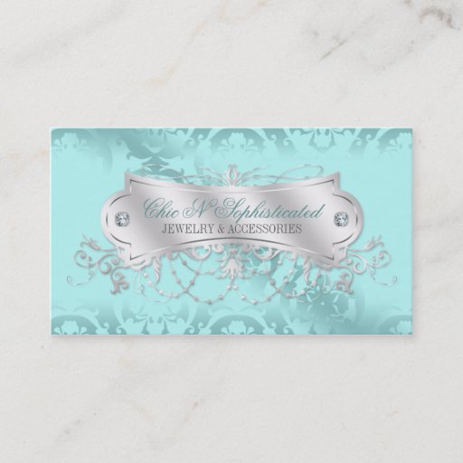 Customizable Elegant Blue Ice Damask Swirl Business Card