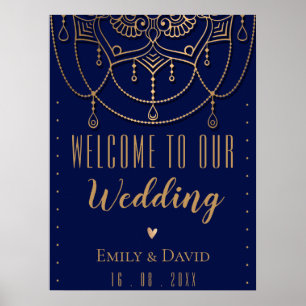 Elegant Blue Indian Traditional Design Welcome Poster
