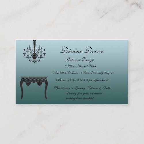 Elegant Blue Interior Design Business Card