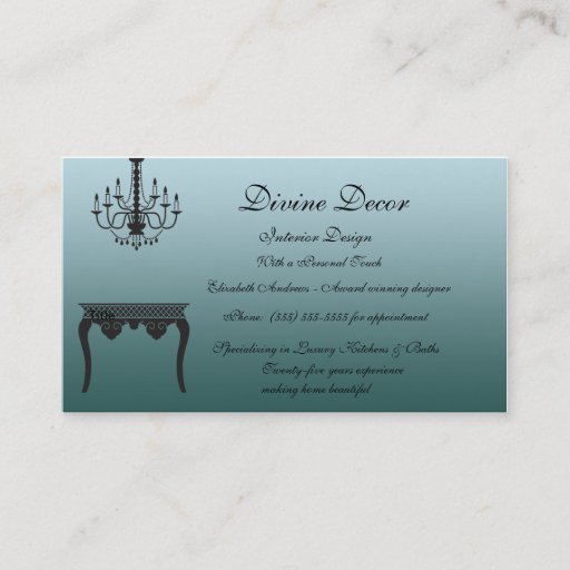 Customizable Elegant Blue Interior Design Business Card