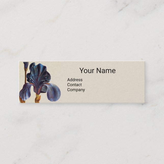 ELEGANT BLUE IRIS Monogram Mini Business Card (Front)