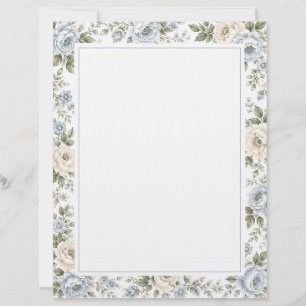 Elegant Blue & Ivory Floral Letterhead
