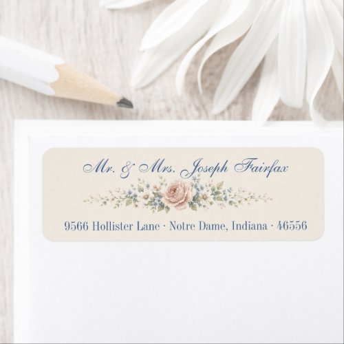 Elegant Blue Ivory Floral Personalized Label