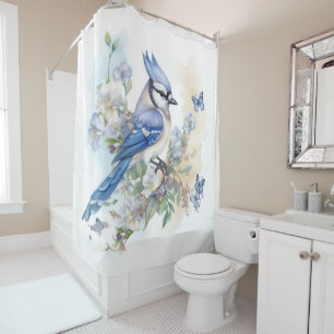 Elegant Blue Jay Butterflies Painting Shower Curtain