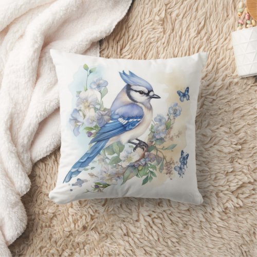 Elegant Blue Jay Butterflies Painting  Throw Pillow